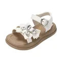 Girls white summer princess sandals with rhinestone bow and thick soft sole - Beige
