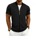 Casual men's summer short sleeve zip-up baseball bomber jacket in black with stand collar - S / Tops / Black