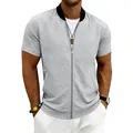 Detailweergave van heren casual honkbaljack met korte mouwen in grijs en zwart - Lichtgrijs