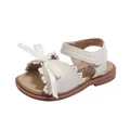 Élégantes sandales blanc crème pour fillettes avec nœud et dentelle, chaussures de plage plates - Beige