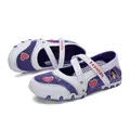 Atmungsaktive lila und weiße Mädchen Mary Jane Schuhe mit Mesh und rosa Herzmustern - Weißlila