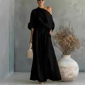 Elegantes schwarzes Zweiteiler-Set mit schickem One-Shoulder-Oberteil und weiten Hosen - S / Oberteil und Hose / Schwarz