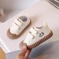 Comfortable toddler cream canvas shoes with cute smiley face and adjustable velcro straps - Khaki
