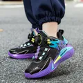 Breathable children's basketball shoes with knob buckle closure in black and purple finish - 31 / Black Purple