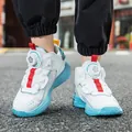 Kids breathable mesh basketball shoes featuring a white and blue knob buckle system - 31 / White Moon