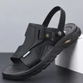Lightweight black men's dual-use sandals with soft cushioned sole for beach wear - Black