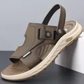 Men's stylish outdoor two-way wear brown sandals with comfortable soft soles for beach - Khaki