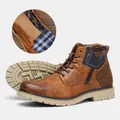 Retro brown leather ankle boots for men showing details of sole and the plaid lining - 40 / Vintage Brown (KD5261)
