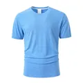T-shirt traspirante a maniche corte da uomo celeste mélange con scollo rotondo in lino - Taglia S / Top / Blu zaffiro