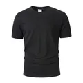 T-shirt uomo classica in cotone e lino nero traspirante con scollo a girocollo SKU - Taglia S / Top / Nero