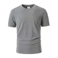 T-shirt homme gris en coton et lin respirant avec col rond classique - Gris
