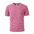T-shirt homme respirant en coton et lin rose chiné avec col rond pour l'été - Fuchsia