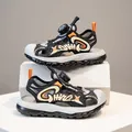 High-quality children's athletic beach sandals with rotatable buckle in black and orange - 27 / Black