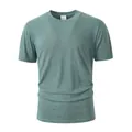 T-shirt à manches courtes en coton et lin respirant pour hommes avec col rond, vert. - Vert Foncé