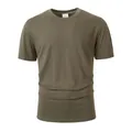 T-shirt homme vert armée en coton et lin, col rond respirant et design décontracté - Vert Militaire
