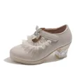 Beige lakleren prinsessenschoenen voor meisjes met kant en strik van strasstenen - Beige