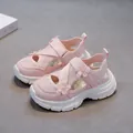 Stylish pink girls floral sandals featuring breathable hollow mesh and soft comfortable soles - 26 / Pink