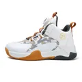 Zapatillas de baloncesto blancas y naranjas para niño con cierre giratorio y malla - Oro Blanco (9188)