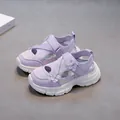 Purple girl's summer mesh sandals with flower decorations and soft white soles - 26 / Purple