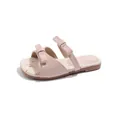 Pink girls' sandals with bow accents and floral insole pattern - Pink