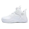 Zapatillas de baloncesto blancas para niños con hebilla giratoria y malla transpirable - Blanco