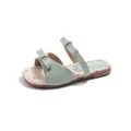 Elegant mint green girls' sandals featuring stylish bows and decorative floral insoles - Mint Green