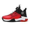 Zapatillas de baloncesto rojas y negras para niños con cierre de hebilla giratoria - Negro Rojo