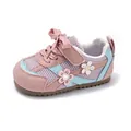 Stylish breathable mesh toddler girls walking shoes with floral accents and soft non-slip soles - Pink