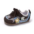 Breathable brown mesh toddler girls sports shoes with decorative flower embroidery - Coffee