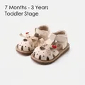 Adorable cream baby girl sandals featuring a plaid bowknot and small strawberry decoration - Size 16 (Inner Length 12.5cm) / Beige (2627)