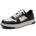 Sneakers casual da uomo in pelle martellata bianca e nera, design stile panda trendy - Nero