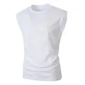 Men's casual white sleeveless tank top with breathable mesh stitching and round neck - S / Tops / White
