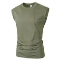 Men's mesh sleeveless tank top in olive green, breathable casual crew neck wide shoulder vest. - S / Tops / Army Green