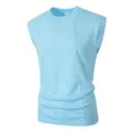 Men's breathable light blue mesh tank top featuring a crew neck and athletic spliced design - Light Blue