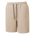 Lässige beige Herren-Shorts mit Kordelzug und strukturiertem Zopfstrick-Jacquard-Muster - S / Unterteile / Khaki
