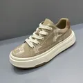 Men's breathable thick sole canvas sneakers with abstract pattern in khaki and beige - Khaki