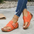 Stylish women's orange wedge flip-flop sandals with elegant rhinestone square buckle - 36 / Orange