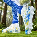 Professionelle High-Top-Fußballschuhe mit blau-gelbem Muster und festen Bodennocken. - 35 / Gelb Blau Weiß