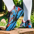 Kinder Fußballschuhe mit TF Gummistollen und Klettverschluss für Kunstrasen Training - 30 / Schwarz/Blau/Rot