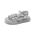 Elegant silver girl's princess sandals decorated with delicate mesh bows and pearls - Silver