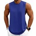 Men's blue muscle tank top for fitness, gym, and basketball training, loose fit style. - S / Tops / Sapphire Blue