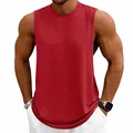 Close-up of red men's sleeveless muscle tank top for gym and sports training - S / Tops / Red