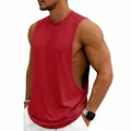 Detail of red men's wide armhole sports tank top for intense gym fitness training - S / Tops / Red