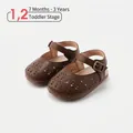 Stylish brown hollow-out baby girl sandals with soft non-slip leather sole for toddlers - Size 16 / Inner 12.5cm / Brown