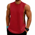 Detailed view of men's red fitness stringer tank top for gym and basketball workout - S / Tops / Red