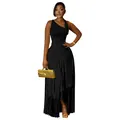 Elegant black one-shoulder maxi dress featuring a pleated fringe skirt for formal events - Black