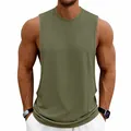 Detailed shot of men's olive green muscle tank top for gym fitness training sessions - S / Tops / Army Green
