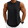 Detailed view of a men's loose black sleeveless sports tank top for gym training - Black