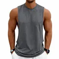 Close-up of a men's gray sleeveless gym vest for fitness and basketball training. - S / Tops / Dark Gray