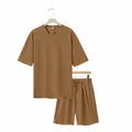Oversize Herren-Set in Braun mit Kurzarm-T-Shirt und Shorts aus schwerem Baumwollstoff - Braun